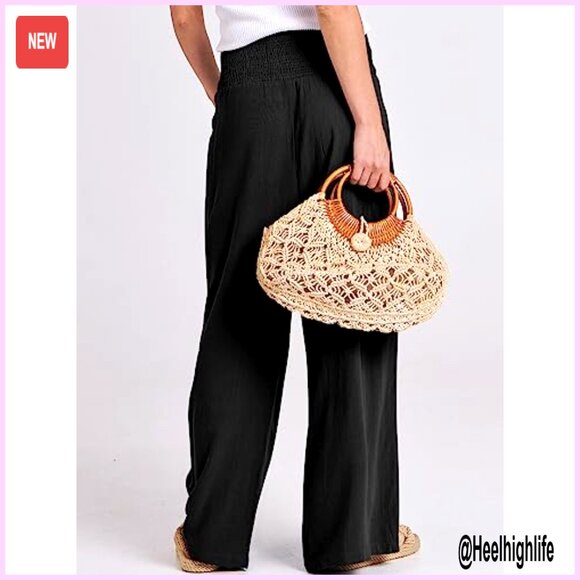 Linen Palazzo Pants High Waist Wide Leg Lounge Casual Summer Boho - Picture 5 of 7